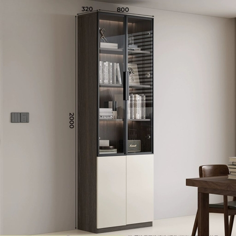 Tủ Sách Trưng Bày Nhiều Ngăn, Cánh Kính Cao Cấp-Nội Thất Phòng Khách 240x32x200cm Yapi-TK008