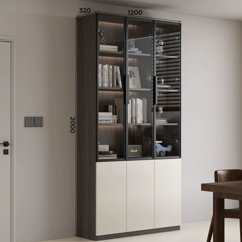 Tủ Sách Trưng Bày Nhiều Ngăn, Cánh Kính Cao Cấp-Nội Thất Phòng Khách 240x32x200cm Yapi-TK008