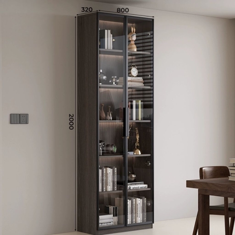 Tủ Sách Trưng Bày Nhiều Ngăn, Cánh Kính Cao Cấp-Nội Thất Phòng Khách 240x32x200cm Yapi-TK008
