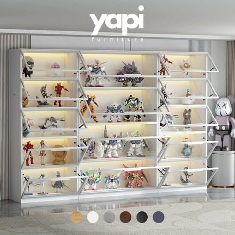 Tủ Trưng Bày Mô Hình Gỗ MDF Cánh Kính Nâng Cường Lực-Nội Thất Phòng Khách 80x40x200cm Yapi-TK013