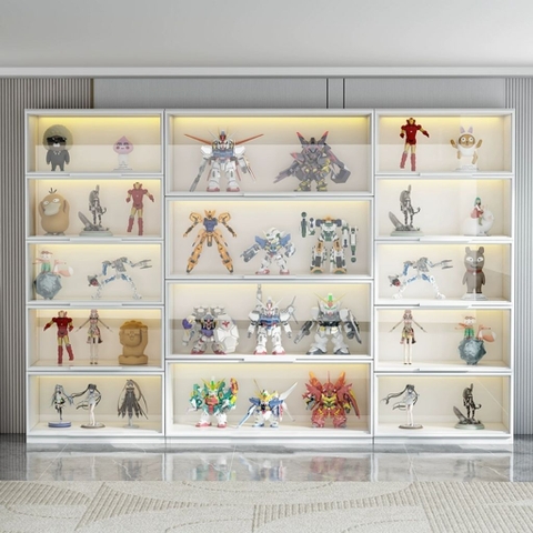 Tủ Trưng Bày Mô Hình Gỗ MDF Cánh Kính Nâng Cường Lực-Nội Thất Phòng Khách 80x40x200cm Yapi-TK013