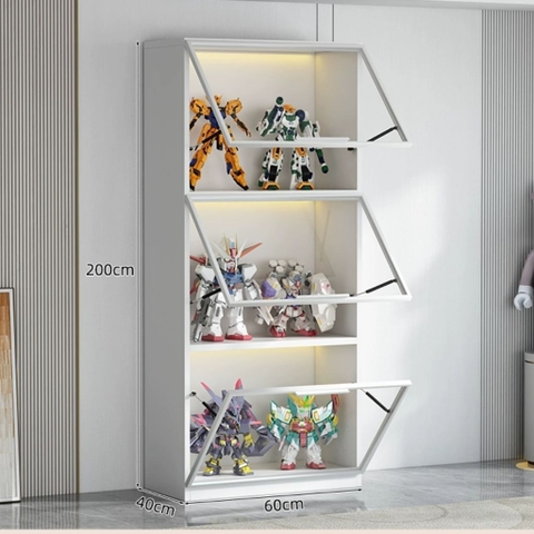 Tủ Trưng Bày Mô Hình Gỗ MDF Cánh Kính Nâng Cường Lực-Nội Thất Phòng Khách 80x40x200cm Yapi-TK013