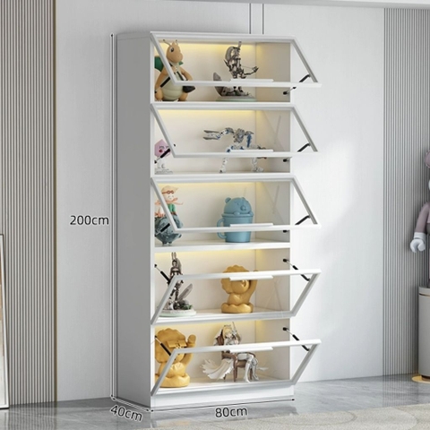 Tủ Trưng Bày Mô Hình Gỗ MDF Cánh Kính Nâng Cường Lực-Nội Thất Phòng Khách 80x40x200cm Yapi-TK013