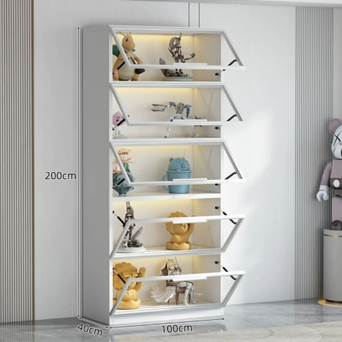 Tủ Trưng Bày Mô Hình Gỗ MDF Cánh Kính Nâng Cường Lực-Nội Thất Phòng Khách 80x40x200cm Yapi-TK013