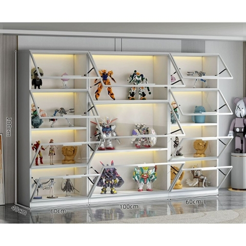 Tủ Trưng Bày Mô Hình Gỗ MDF Cánh Kính Nâng Cường Lực-Nội Thất Phòng Khách 80x40x200cm Yapi-TK013