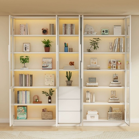 Tủ Lưu Trữ Tài Liệu Gỗ MDF Cánh Kính Cường Lực, Nhiều Ngăn Kéo 120x32x200 Yapi-TK015