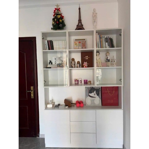 Tủ Lưu Trữ Tài Liệu Gỗ MDF Cánh Kính Cường Lực, Nhiều Ngăn Kéo 120x32x200 Yapi-TK015