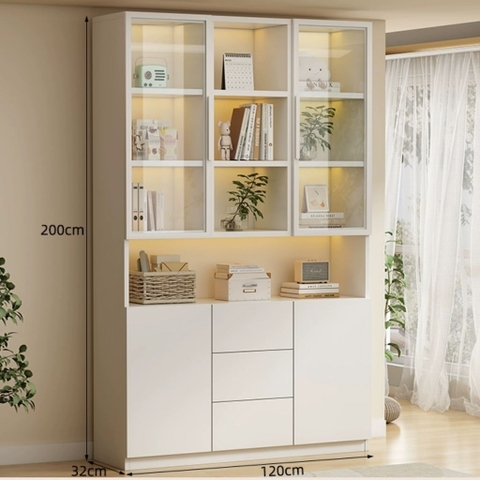 Tủ Lưu Trữ Tài Liệu Gỗ MDF Cánh Kính Cường Lực, Nhiều Ngăn Kéo 120x32x200 Yapi-TK015