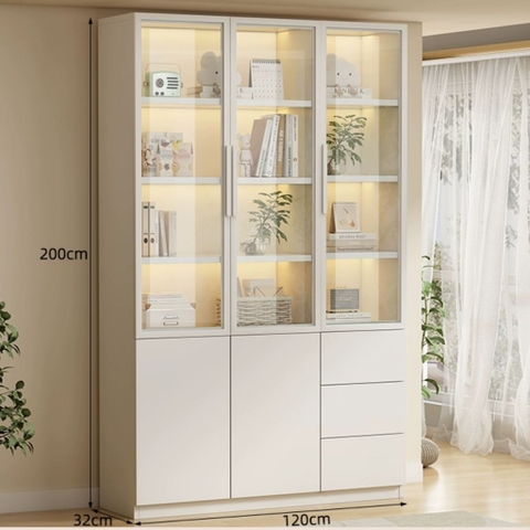Tủ Lưu Trữ Tài Liệu Gỗ MDF Cánh Kính Cường Lực, Nhiều Ngăn Kéo 120x32x200 Yapi-TK015