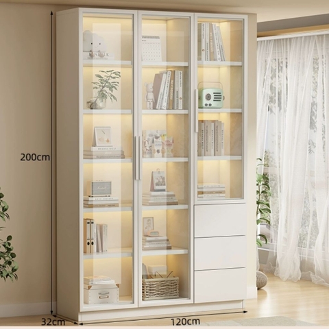 Tủ Lưu Trữ Tài Liệu Gỗ MDF Cánh Kính Cường Lực, Nhiều Ngăn Kéo 120x32x200 Yapi-TK015