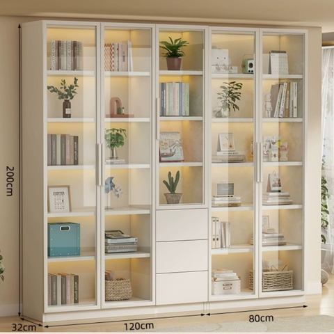 Tủ Lưu Trữ Tài Liệu Gỗ MDF Cánh Kính Cường Lực, Nhiều Ngăn Kéo 120x32x200 Yapi-TK015