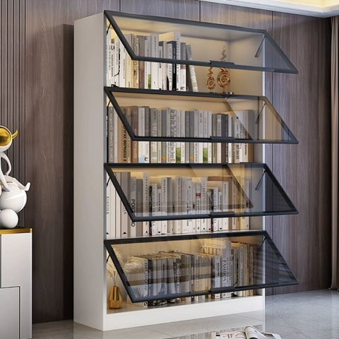 Tủ Trưng Bày Sách Cánh Kính Cường Lực Có Đèn LED Trang Trí Gỗ MDF 260x32x200cm Yapi-TK014