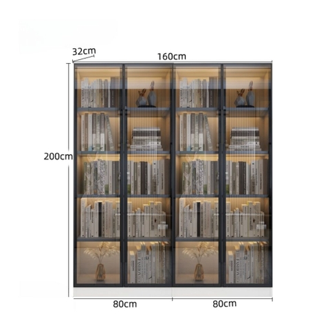 Tủ Trưng Bày Sách Cánh Kính Cường Lực Có Đèn LED Trang Trí Gỗ MDF 260x32x200cm Yapi-TK014