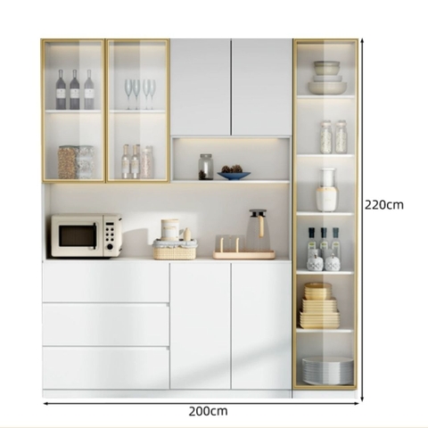 Tủ Bếp Kết Hợp Quầy Bar Mini Gỗ MDF Cánh Kính Cường Lực, 280x40x220cm Yapi-TB002