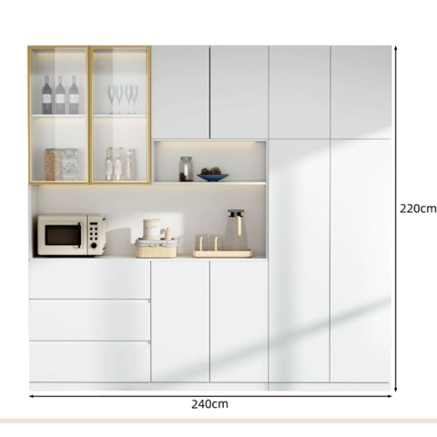 Tủ Bếp Kết Hợp Quầy Bar Mini Gỗ MDF Cánh Kính Cường Lực, 280x40x220cm Yapi-TB002