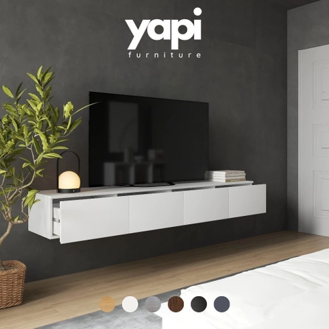 Kệ Tivi Treo Tường Gỗ MDF Chống Ẩm 4 Cánh Mở Hiện Đại  200cmx40cmx28cm Yapi-915
