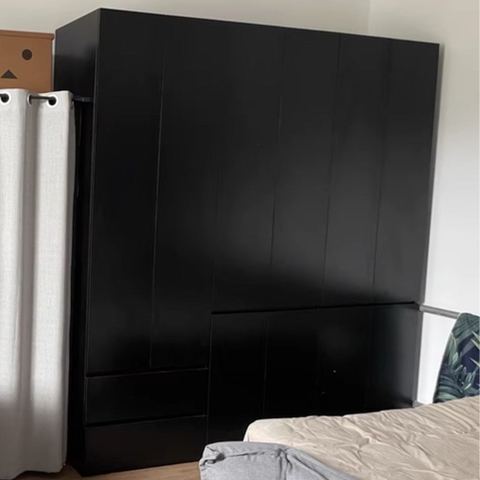 Tủ Quần Áo Gỗ Công Nghiệp Màu Đen Hiện Đại Có Ngăn Kéo Nội Thất Phòng Ngủ Kích thước 240x60x240 Yapi-239