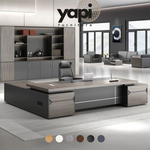 Bàn Làm Việc Giám Đốc Tone Xám Đen Có Ngăn Kéo Hiện Đại Cho Văn Phòng 200x80x75cm Yapi-BLD001