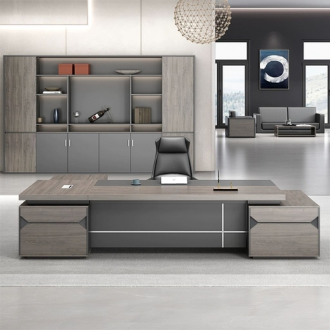 Bàn Làm Việc Giám Đốc Tone Xám Đen Có Ngăn Kéo Hiện Đại Cho Văn Phòng 200x80x75cm Yapi-BLD001
