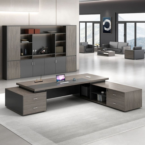 Bàn Làm Việc Giám Đốc Tone Xám Đen Có Ngăn Kéo Hiện Đại Cho Văn Phòng 200x80x75cm Yapi-BLD001