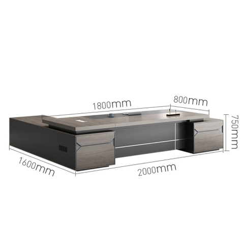 Bàn Làm Việc Giám Đốc Tone Xám Đen Có Ngăn Kéo Hiện Đại Cho Văn Phòng 200x80x75cm Yapi-BLD001