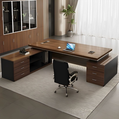 Bàn Làm Việc Giám Đốc Màu Vân Gỗ Phối Đen Có Ngăn Kéo,Cho Văn Phòng 180x80x75cm Yapi-BLD002