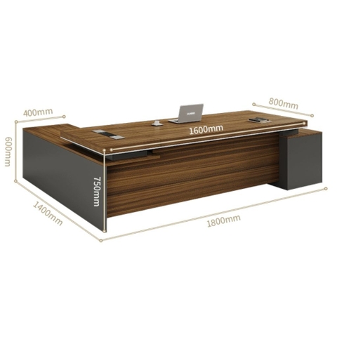 Bàn Làm Việc Giám Đốc Màu Vân Gỗ Phối Đen Có Ngăn Kéo,Cho Văn Phòng 180x80x75cm Yapi-BLD002