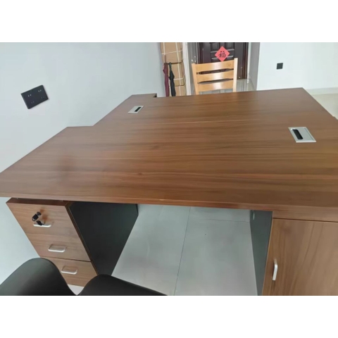 Bàn Làm Việc Giám Đốc Vân Gỗ Phối Đen Viền Kim Loại Có Ngăn Kéo 200x80x75cm Yapi-BLD003