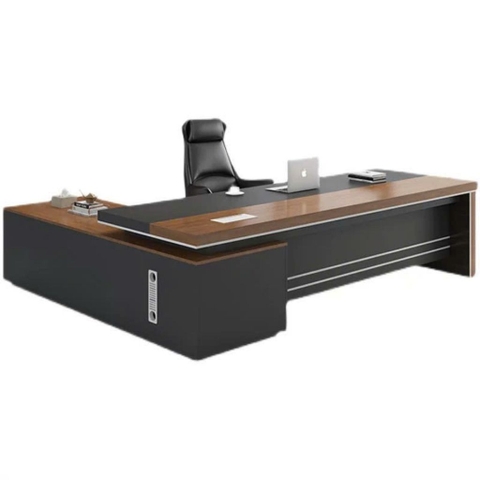 Bàn Làm Việc Giám Đốc Mặt Bàn Màu Vân Gỗ Phối Đen, Viền Kim Loại 200x40x75cm Yapi-BLD006