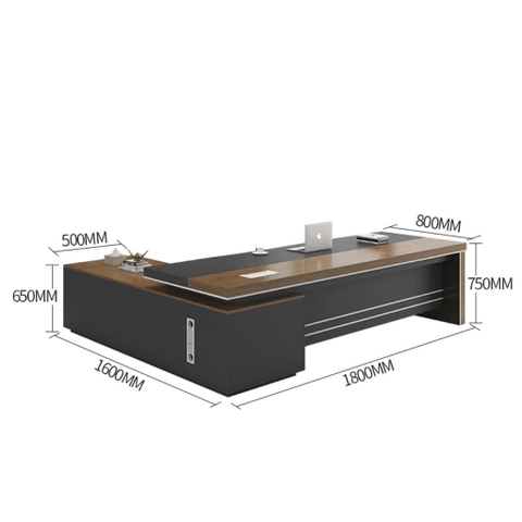 Bàn Làm Việc Giám Đốc Mặt Bàn Màu Vân Gỗ Phối Đen, Viền Kim Loại 200x40x75cm Yapi-BLD006