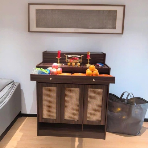 Tủ Thờ Gỗ MDF Có Ngăn Kéo Và Cửa Tấm Mây Nhỏ Gọn Hiện Đại 84x48x127cm Yapi-1207