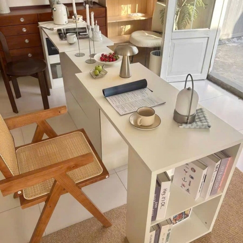 Bàn Học Đôi Có Kệ Sách 6 Ô Cho 2 Người Gỗ MDF Hiện Đại 120x50x75cm Yapi-424