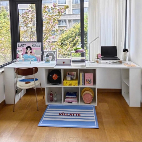 Bàn Học Đôi Có Kệ Sách 6 Ô Cho 2 Người Gỗ MDF Hiện Đại 120x50x75cm Yapi-424