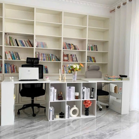 Bàn Học Đôi Có Kệ Sách 6 Ô Cho 2 Người Gỗ MDF Hiện Đại 120x50x75cm Yapi-424