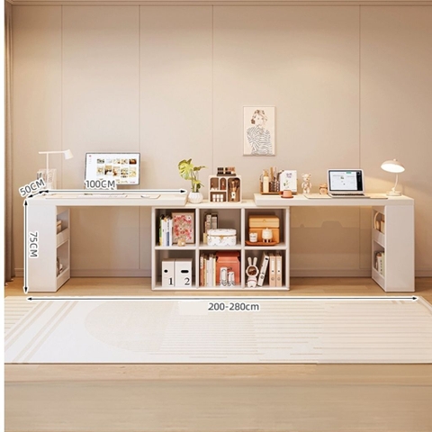 Bàn Học Đôi Có Kệ Sách 6 Ô Cho 2 Người Gỗ MDF Hiện Đại 120x50x75cm Yapi-424