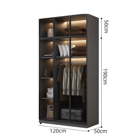 Tủ Quần Áo Cửa Kính Và Tủ Phụ Hiện Đại Bằng Gỗ MDF Chống Ẩm Cho Phòng Ngủ 200x50x240 Yapi-249B