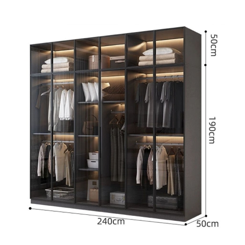 Tủ Quần Áo Cửa Kính Và Tủ Phụ Hiện Đại Bằng Gỗ MDF Chống Ẩm Cho Phòng Ngủ 200x50x240 Yapi-249B