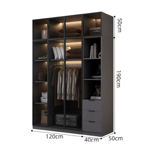 Tủ Quần Áo Cửa Kính Và Tủ Phụ Hiện Đại Bằng Gỗ MDF Chống Ẩm Cho Phòng Ngủ 200x50x240 Yapi-249B