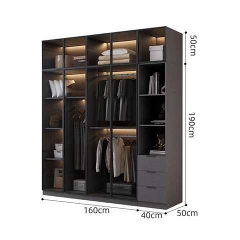 Tủ Quần Áo Cửa Kính Và Tủ Phụ Hiện Đại Bằng Gỗ MDF Chống Ẩm Cho Phòng Ngủ 200x50x240 Yapi-249B