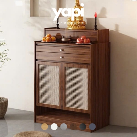 Tủ Thờ Gỗ MDF Có Ngăn Kéo Và Cửa Tấm Mây Nhỏ Gọn Hiện Đại 84x48x127cm Yapi-1207