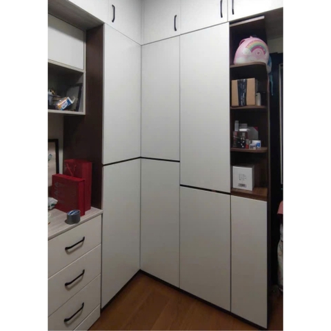Tủ Quần Áo Chữ L Tone Trắng Kèm Tủ Phụ Gỗ MDF - Nội Thất Phòng Ngủ 260x180x240cm Yapi-253