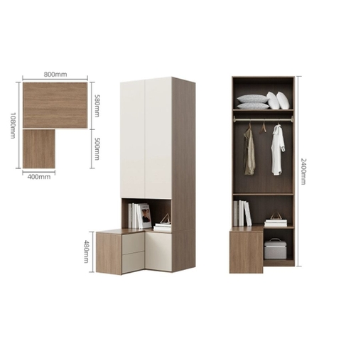Combo Tủ Quần Áo Kèm Tab Đầu Giường Hiện Đại Gỗ MDF 280x58x240cm Yapi-254