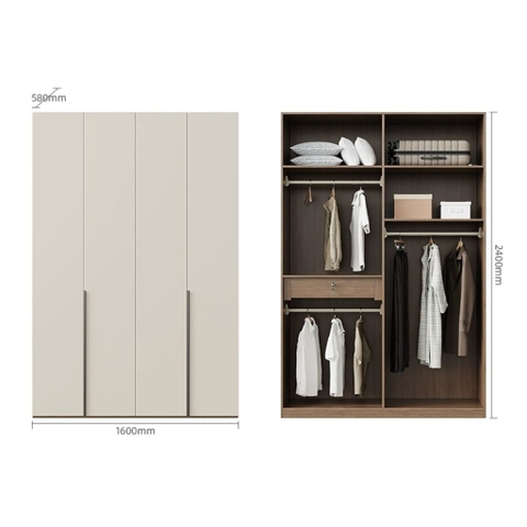 Combo Tủ Quần Áo Kèm Tab Đầu Giường Hiện Đại Gỗ MDF 280x58x240cm Yapi-254