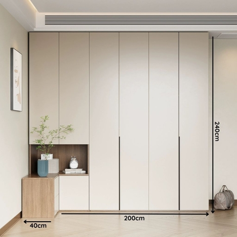 Combo Tủ Quần Áo Kèm Tab Đầu Giường Hiện Đại Gỗ MDF 280x58x240cm Yapi-254