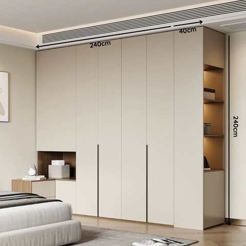 Combo Tủ Quần Áo Kèm Tab Đầu Giường Hiện Đại Gỗ MDF 280x58x240cm Yapi-254