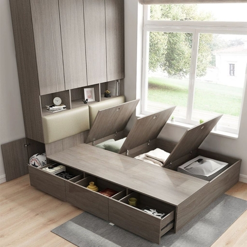 Combo Giường Ngủ Kèm Hệ Tủ Lưu Trữ MDF Nhiều Ngăn 160x240x200cm Yapi-CBPN002