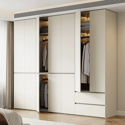 Tủ Quần Áo Gỗ MDF 6 Cánh Hiện Đại Màu Trắng Kèm Tủ Phụ 200x58x240cm Yapi-255