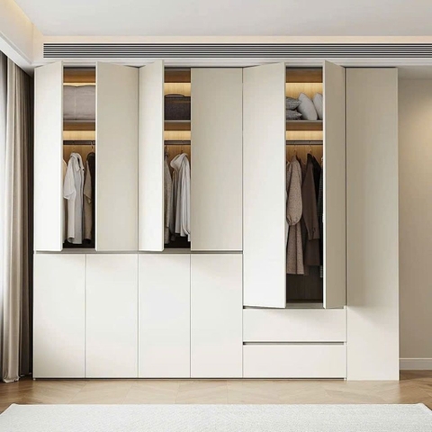 Tủ Quần Áo Gỗ MDF 6 Cánh Hiện Đại Màu Trắng Kèm Tủ Phụ 200x58x240cm Yapi-255