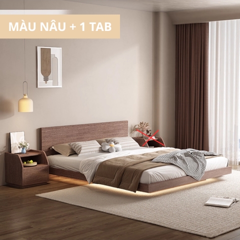Giường Bay Tatami Phong Cách Wabi-sabi Đơn Giản Kích Thước 1m8x2m Kèm 2 Tủ Đầu Giường Yapi-539