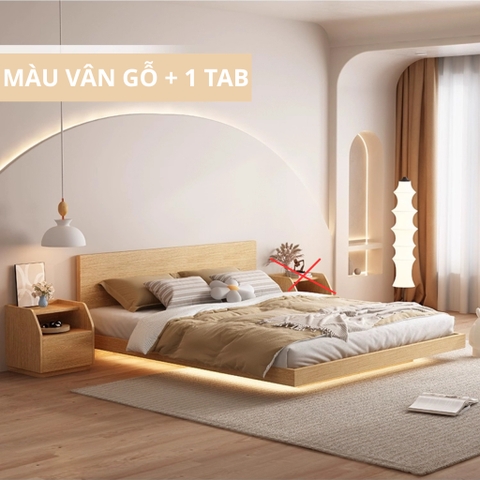 Giường Bay Tatami Phong Cách Wabi-sabi Đơn Giản Kích Thước 1m8x2m Kèm 2 Tủ Đầu Giường Yapi-539